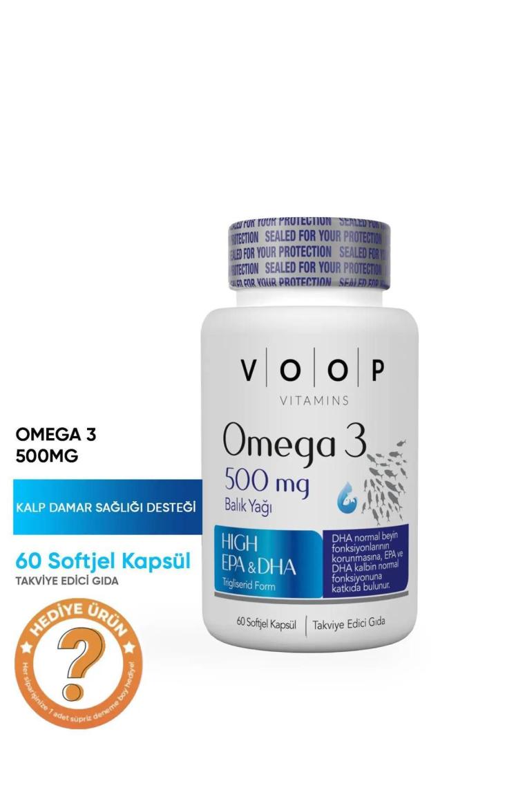 Voop Omega 3 Balık Yağı | Yüksek EPA & DHA - 500 Mg 60 Kapsül
