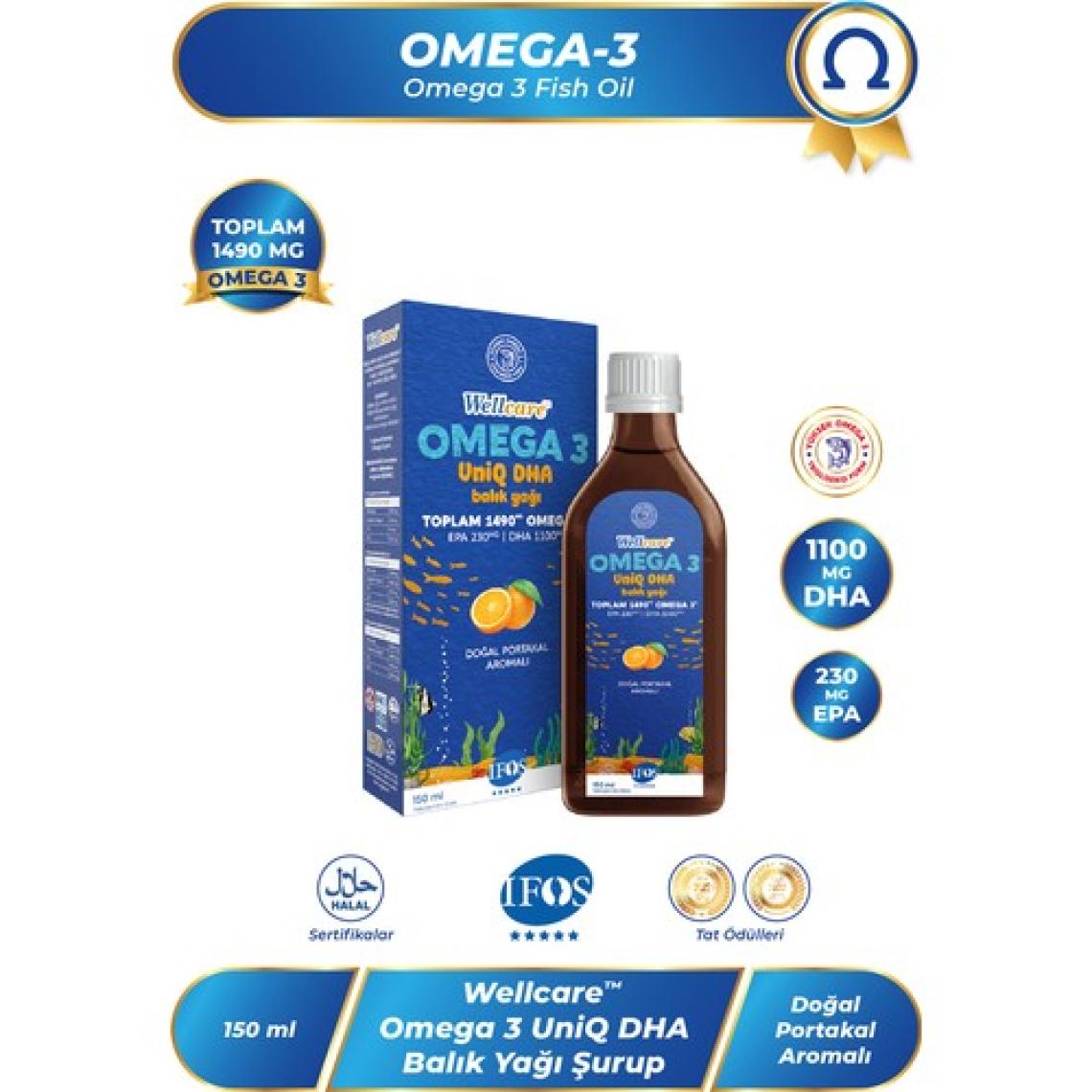 Wellcare UniQ DHA Omega 3 Doğal Portakal Aromalı Balık Yağı - 150 ML