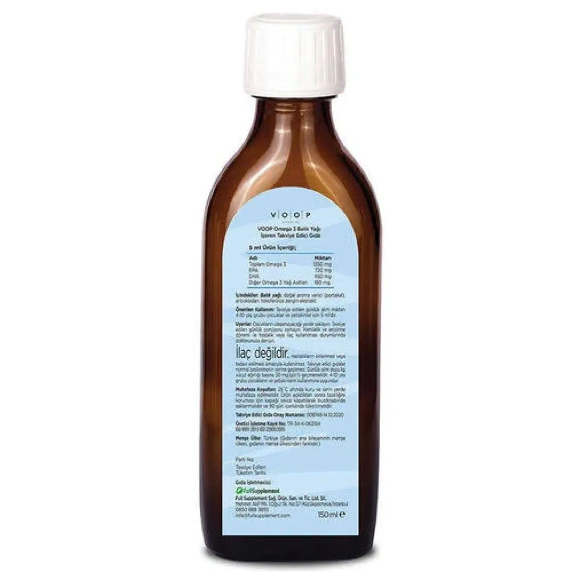 Voop Çocuklara Özel Omega 3 Balık Yağ Portakal Aromalı Şurup | Yüksek EPA & DHA Kaynağı  - 150 ml