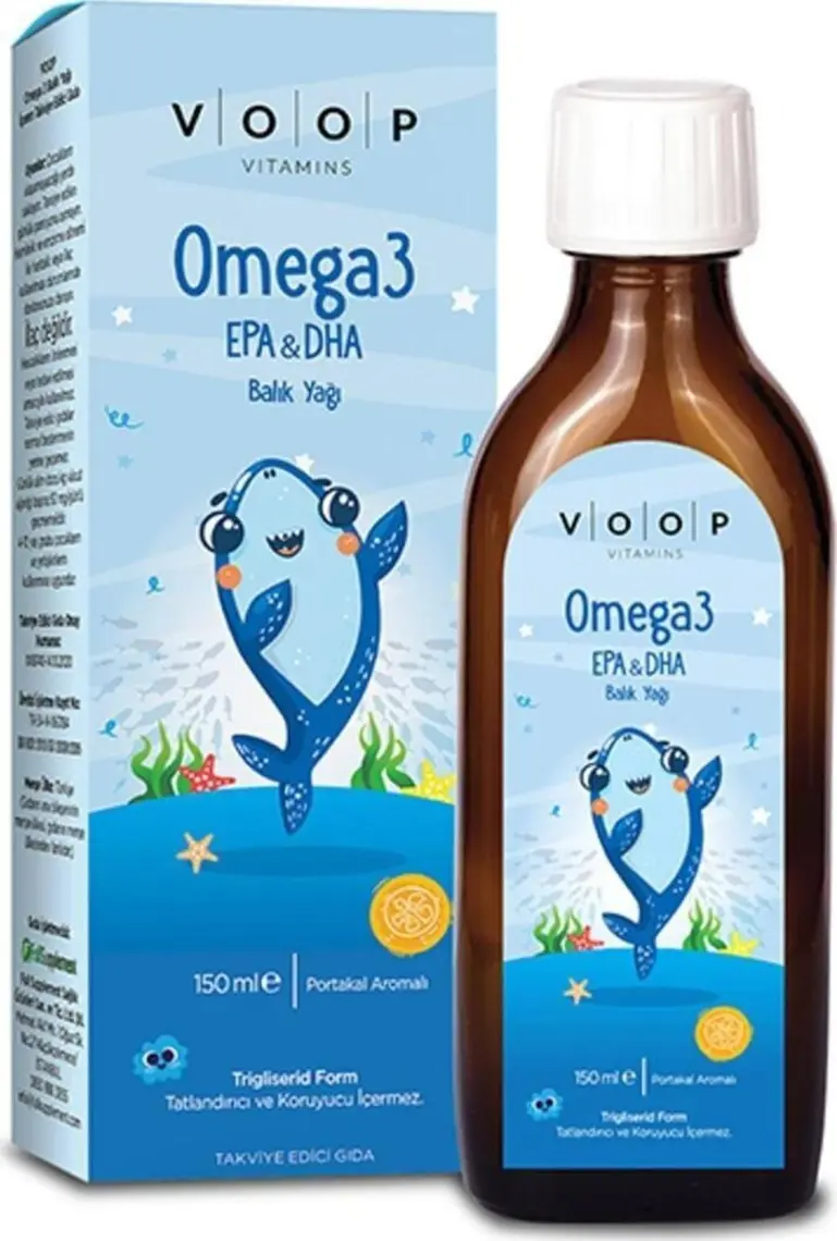 Voop Çocuklara Özel Omega 3 Balık Yağ Portakal Aromalı Şurup | Yüksek EPA & DHA Kaynağı  - 150 ml