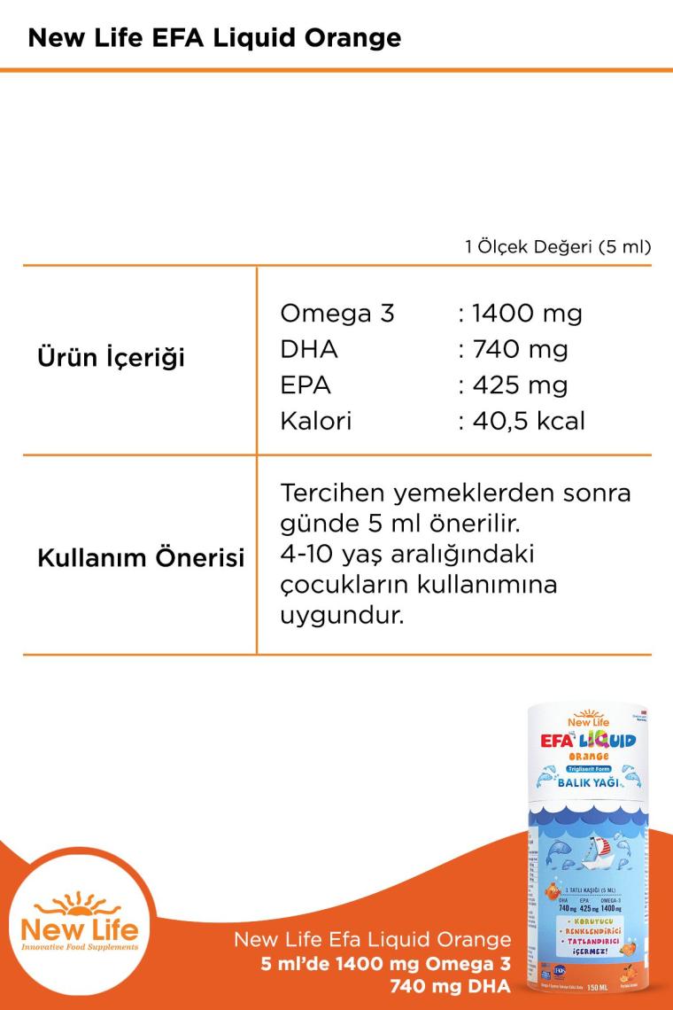 New Life Efa Liquid Balık Yağı Sıvı 150 ml - Portakal