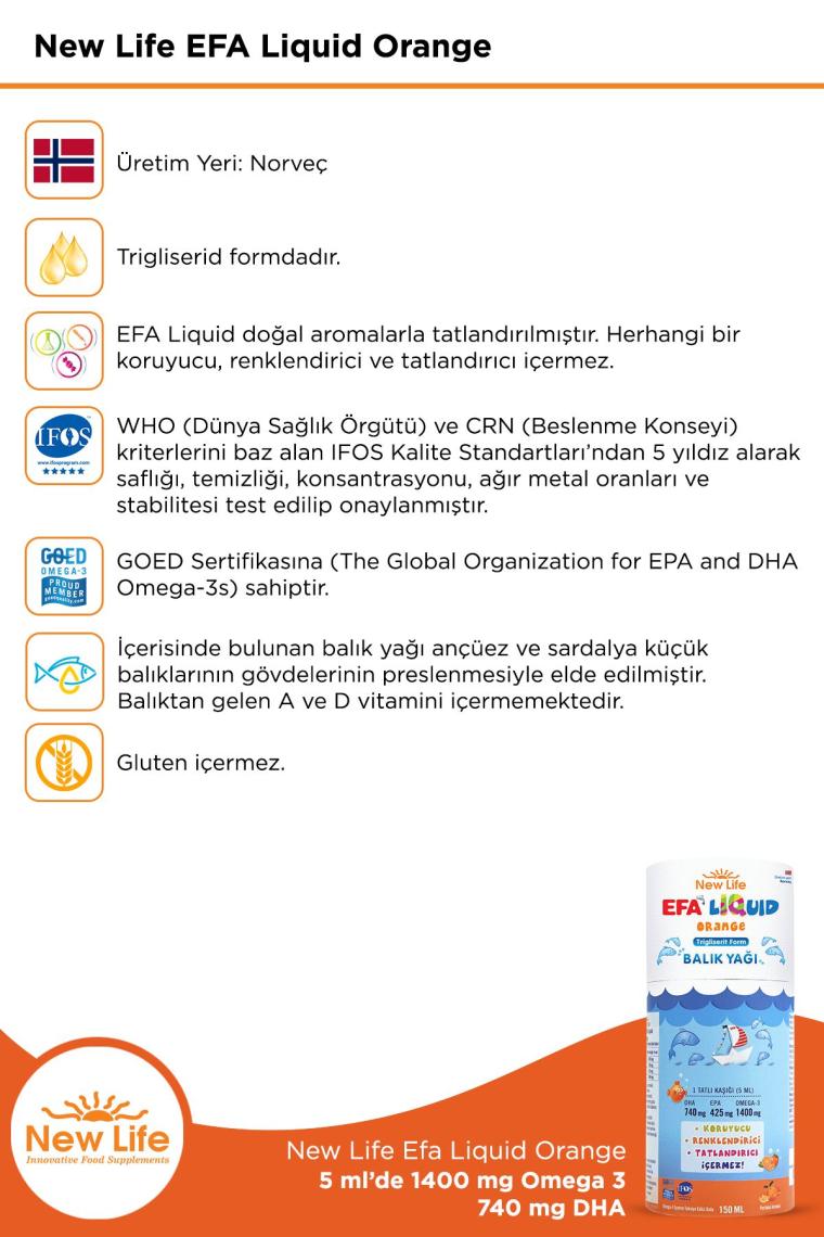 New Life Efa Liquid Balık Yağı Sıvı 150 ml - Portakal