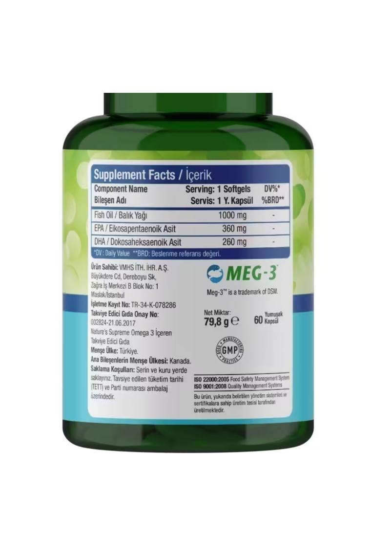Nature's Supreme Omega 3 1000 Mg 60 Kapsül