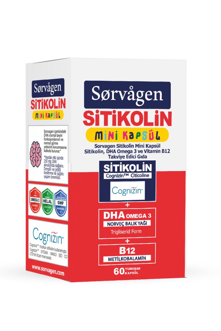 Sorvagen Smart Mini Kapsül Sitikolin, Dha Omega 3 ve B12 - 60 Kapsül