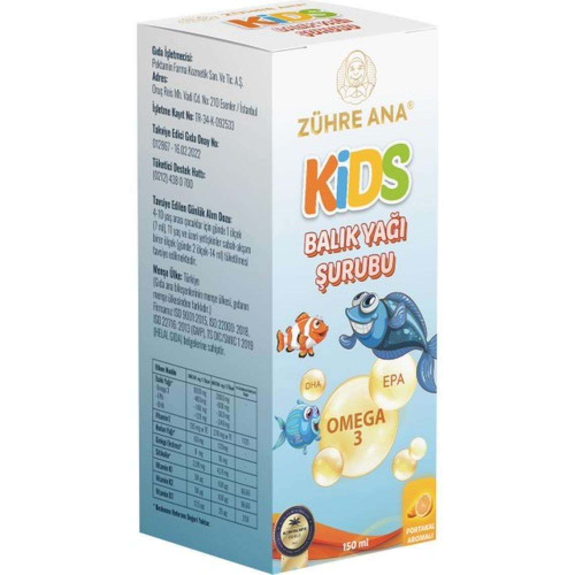 Zühre Ana Kids Çocuklar İçin Omega 3 Balık Yağı Şurubu Vitamin Katkılı Ve Portakallı 150 ml