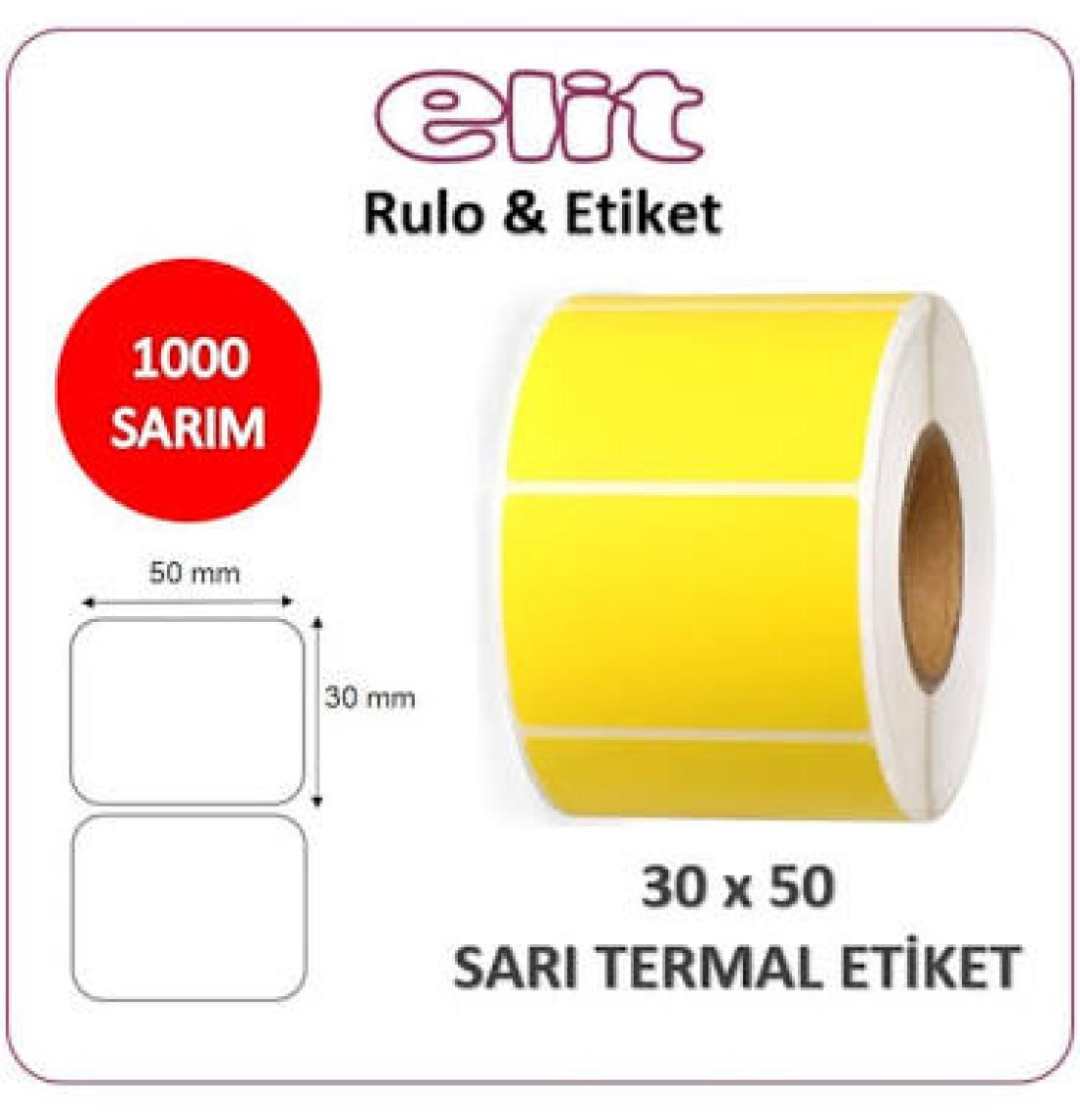 Elit Rulo Barkod Etiketi 30X50 Termal Sarı - 1000 Adet