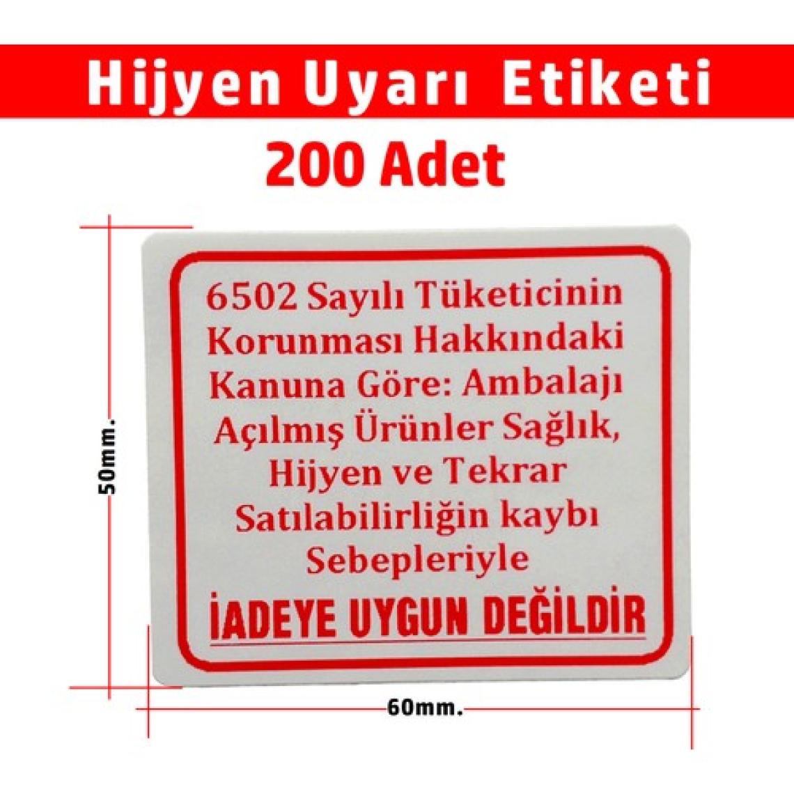 Dijital Barkod Hijyen Uyarı Etiketi, Sticker Kuşe Kağıt, Iade Etiketi 6X5CM - 200 Adet