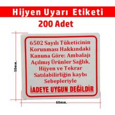Dijital Barkod Hijyen Uyarı Etiketi, Sticker Kuşe Kağıt, Iade Etiketi 6X5CM - 200 Adet