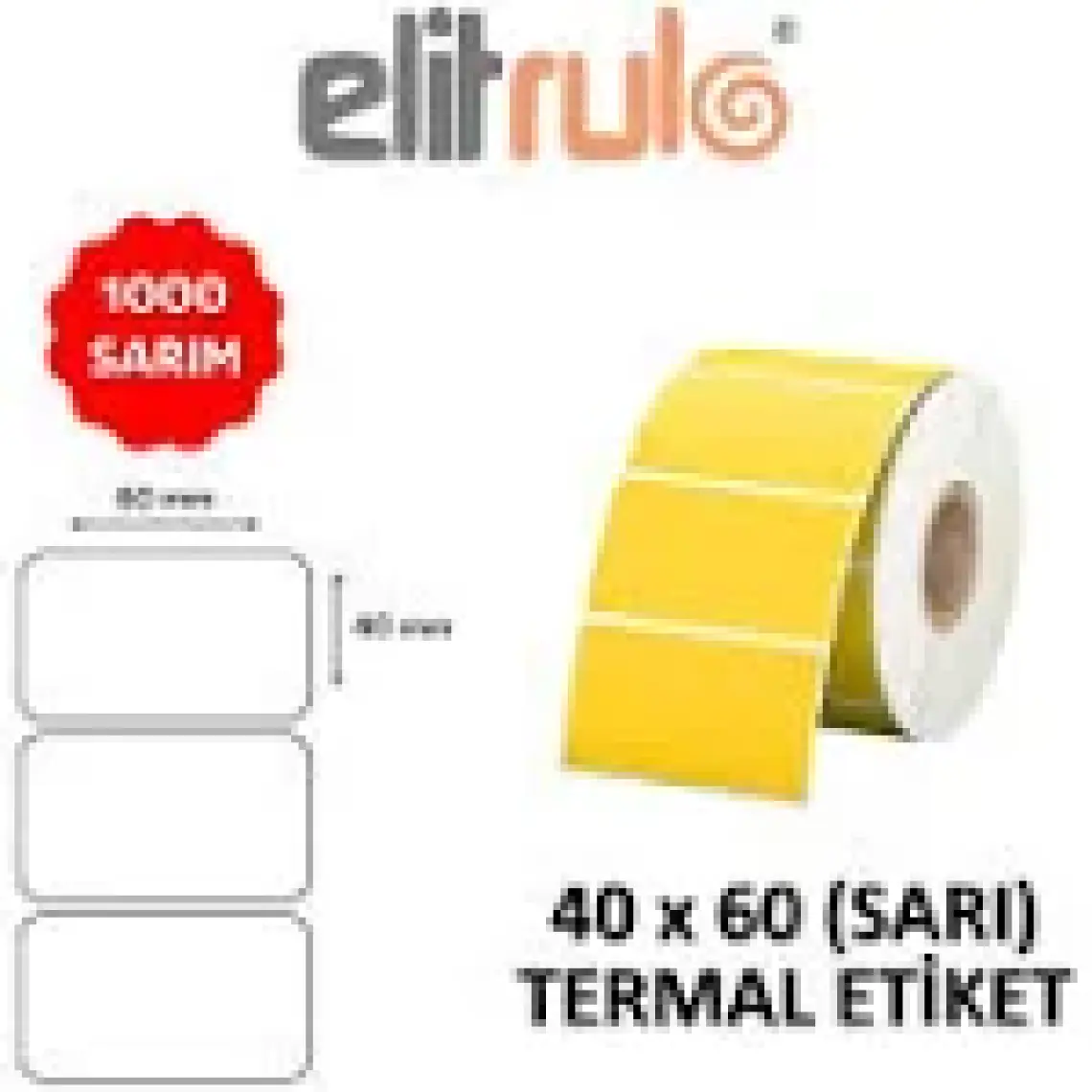 Elitrulo Barkod Etiketi 40X60 Termal Sarı - 1000 Adet