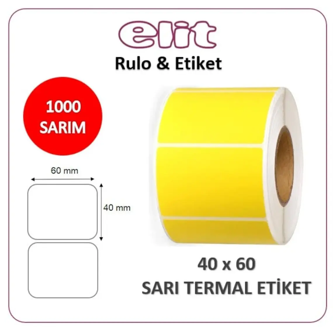 Elitrulo Barkod Etiketi 40X60 Termal Sarı - 1000 Adet