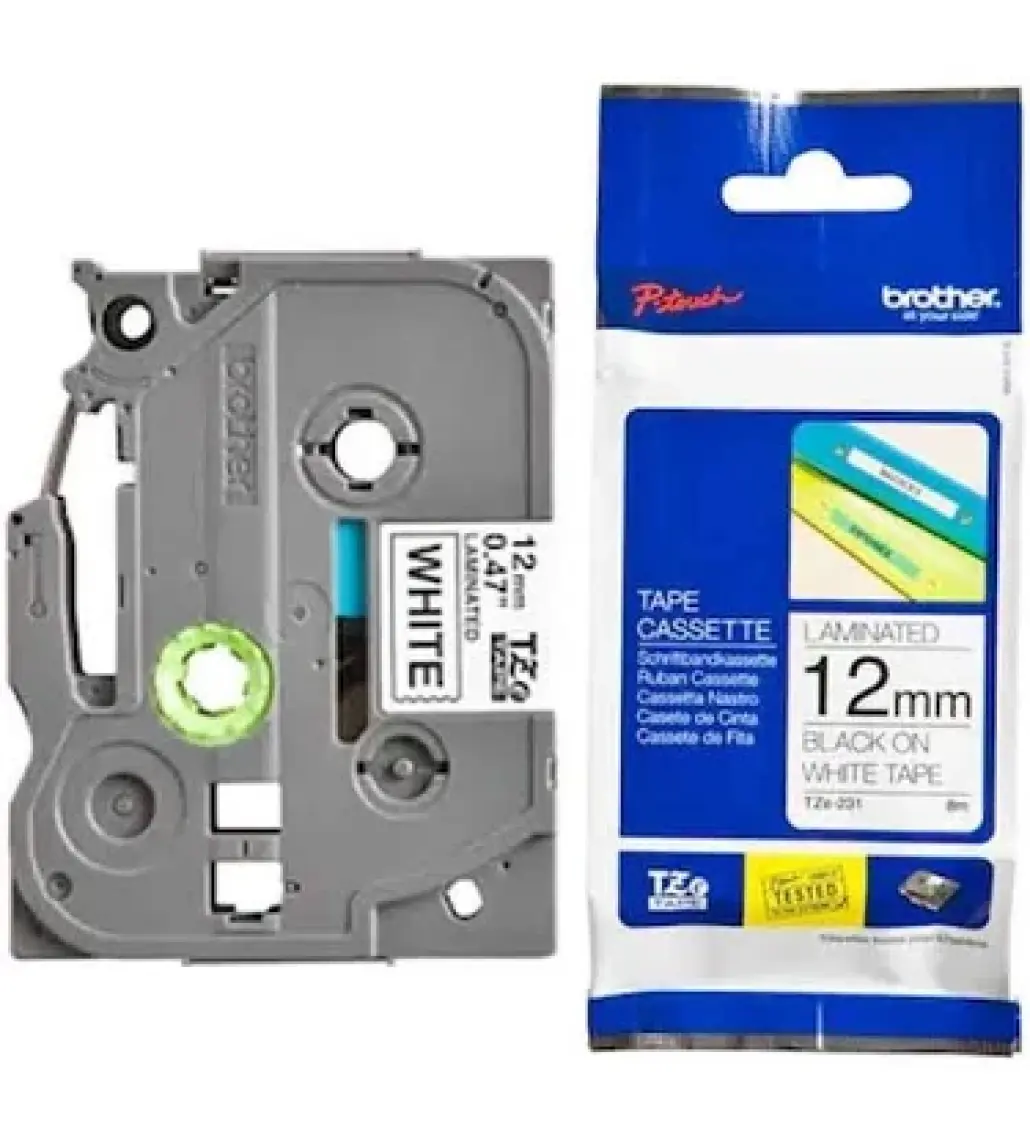 Brother P Touch Tz Tape 12Tze231 Beyaz Etikete Siyah 12Mm 8M