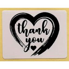 Dijital Barkod Kalp Desenli Teşekkür Etiketi - Thank You Sticker Yapışkanlı Siyah 30X40MM 100 Adet