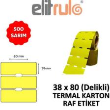 Elit Rulo Termal Karton Raf Etiketi 38MM x 80MM 500 Sarım Delikli - Sarı
