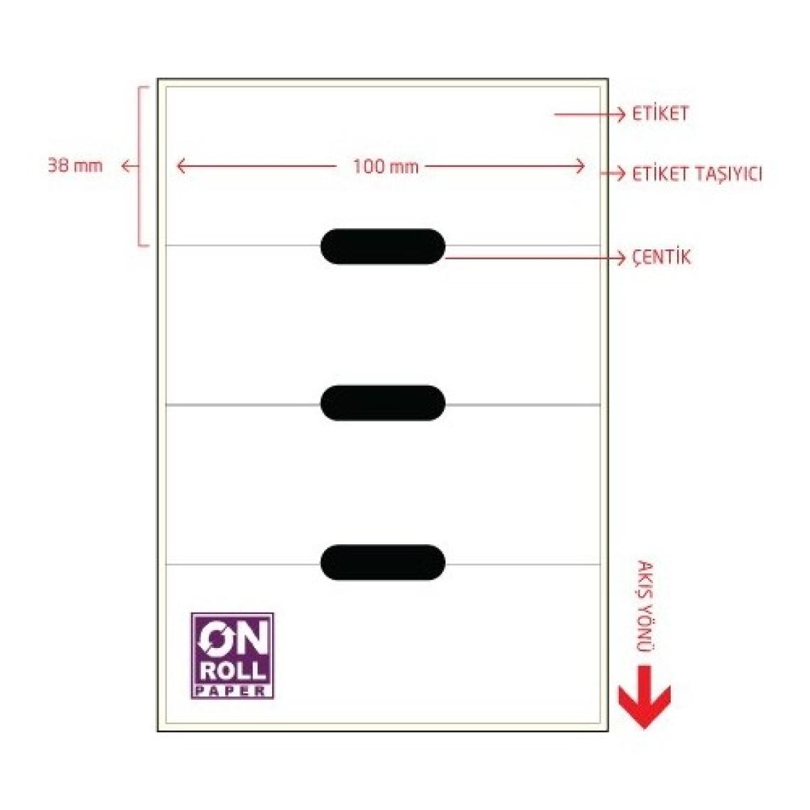 On Roll Paper 100x38 Termal Karton Raf Etiketi Kenarı Çentikli 350'li Sarım 24 Rulo Toplam: 8.400 Adet