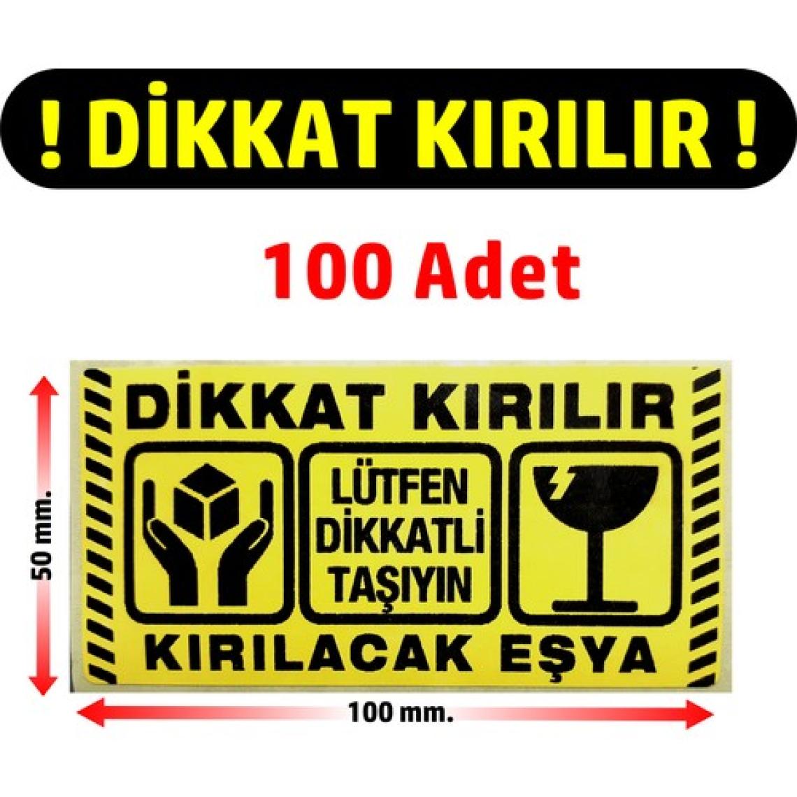 Dijital Barkod Dikkat Kırılır Sarı Zemin Sticker Fragile Kargo Uyarı Etiketi Dikkat Kırılacak Eşya 100 Adet