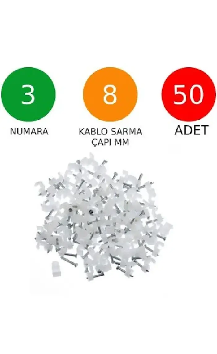 Beton Çivili Kablo Tutucu Kroşe No: 3 - 8 mm 50 Adet