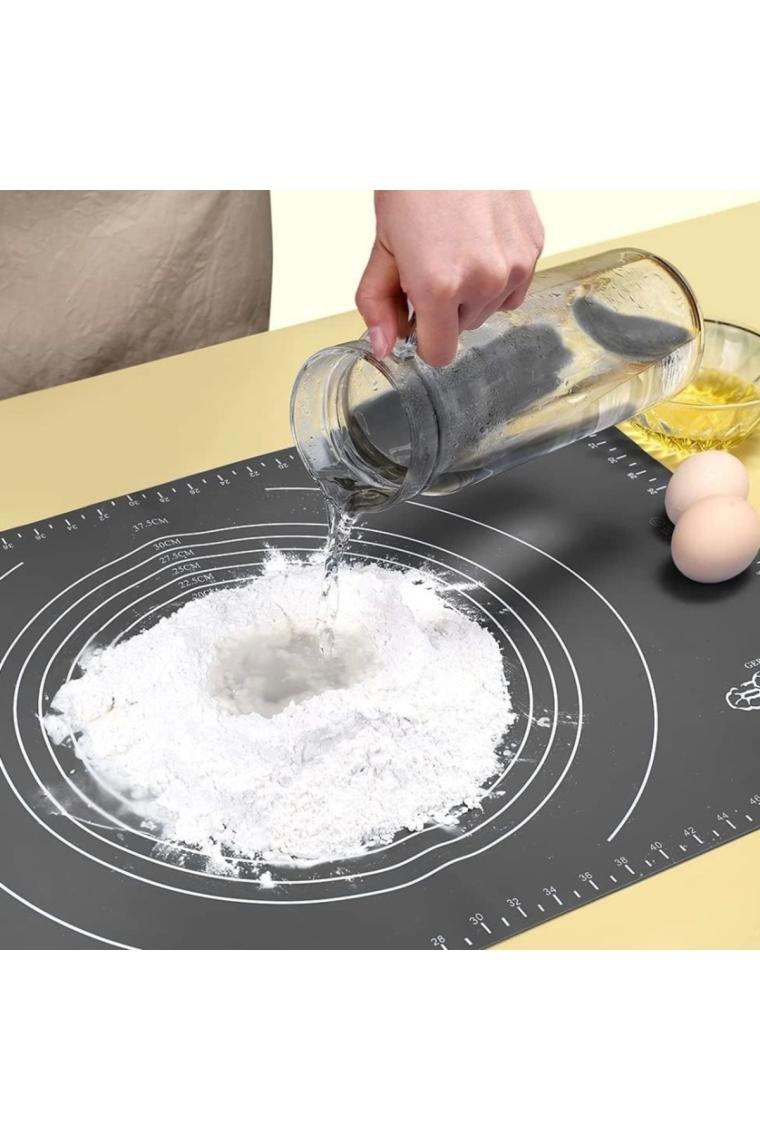 Gri Silikon Yapışmaz Hamur Açma Matı, Ölçekli Hamur Açma Altlığı Masa Tezgah Yüzey Koruyucu 50x40cm