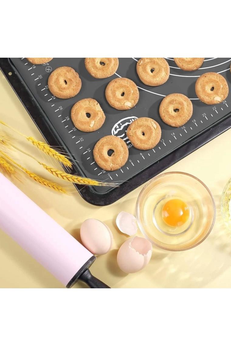 Gri Silikon Yapışmaz Hamur Açma Matı, Ölçekli Hamur Açma Altlığı Masa Tezgah Yüzey Koruyucu 50x40cm