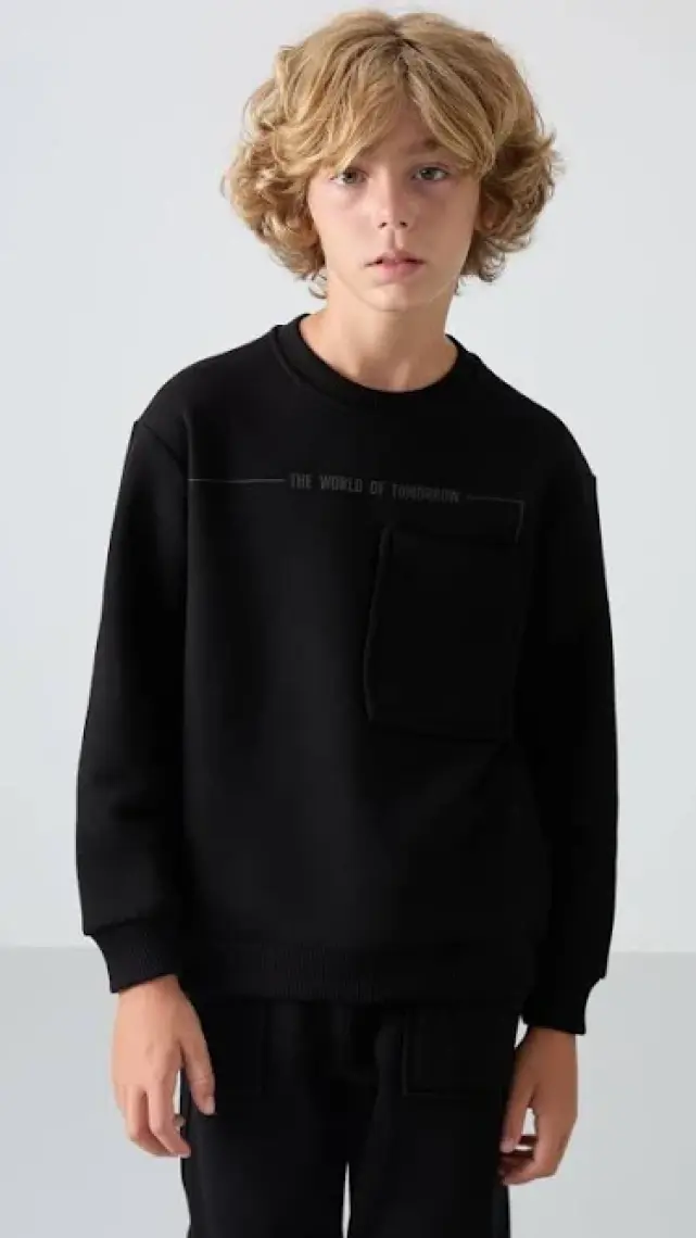 Tommy Life Siyah Pamuklu Kalın İçi Tüylü Yumuşak Dokulu Standart Fit Baskılı Erkek Çocuk Eşofman Takım - 11257