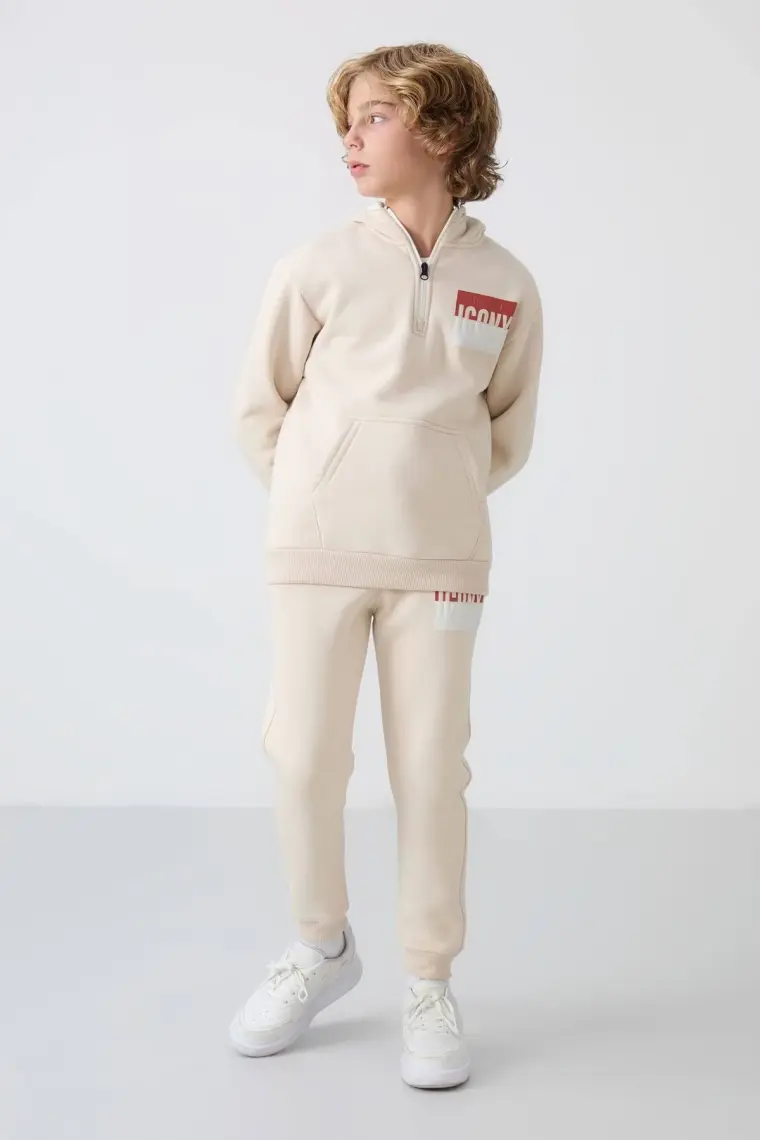 Tommy Life Lacivert Pamuklu Kalın İçi Tüylü Yumuşak Dokulu Standart Fit Baskılı Erkek Çocuk Eşofman Takım - 11246