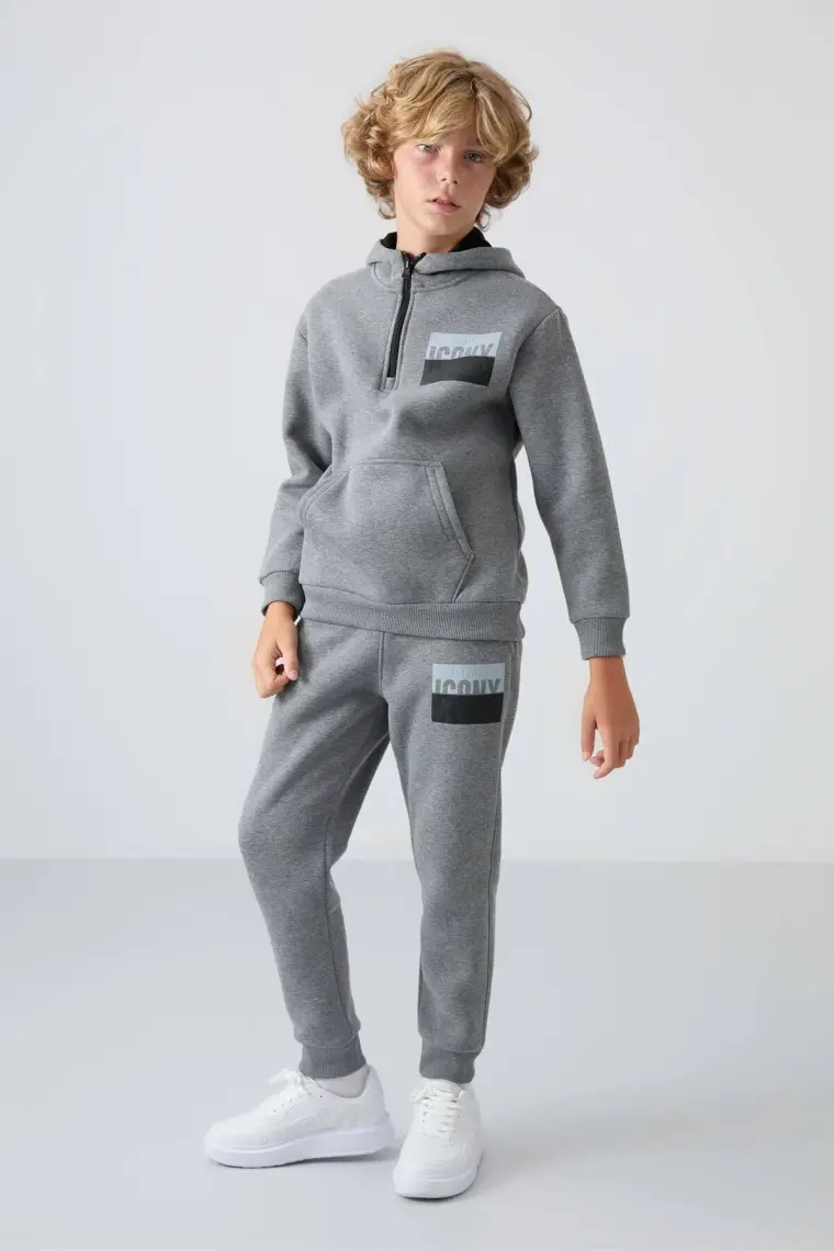 Tommy Life Lacivert Pamuklu Kalın İçi Tüylü Yumuşak Dokulu Standart Fit Baskılı Erkek Çocuk Eşofman Takım - 11246