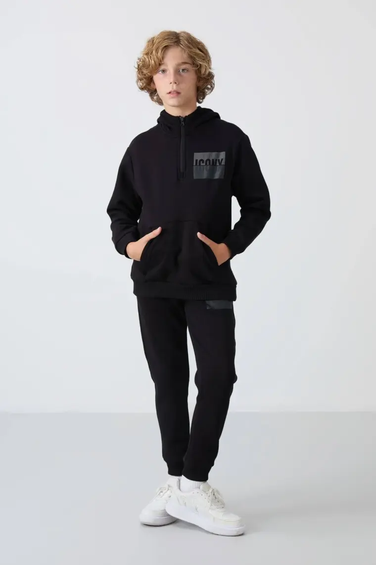 Tommy Life Lacivert Pamuklu Kalın İçi Tüylü Yumuşak Dokulu Standart Fit Baskılı Erkek Çocuk Eşofman Takım - 11246