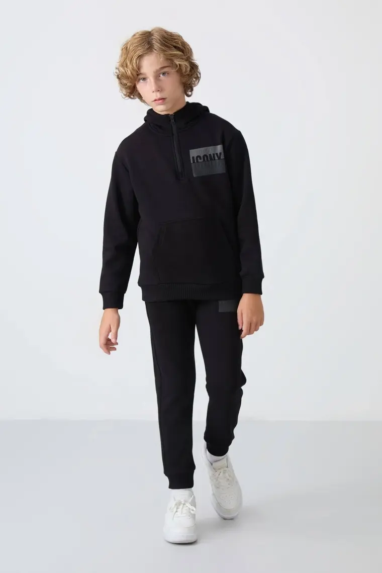 Tommy Life Lacivert Pamuklu Kalın İçi Tüylü Yumuşak Dokulu Standart Fit Baskılı Erkek Çocuk Eşofman Takım - 11246