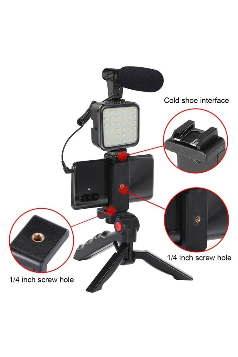 Hobimtek Profesyonel Vlogging Seti Video Kiti Tripod Mikrofon LED Işık Telefon Tutucu Kumandalı Selfie Vlog Tiktok Youtube