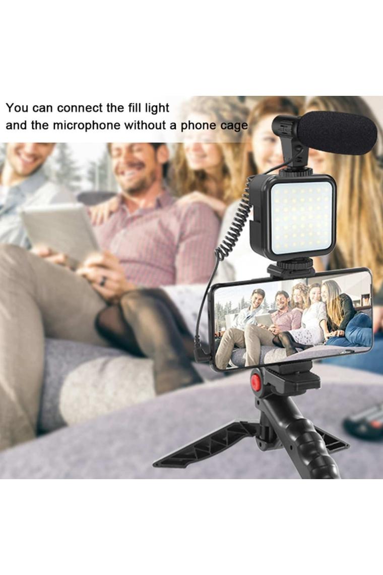 Hobimtek Profesyonel Vlogging Seti Video Kiti Tripod Mikrofon LED Işık Telefon Tutucu Kumandalı Selfie Vlog Tiktok Youtube
