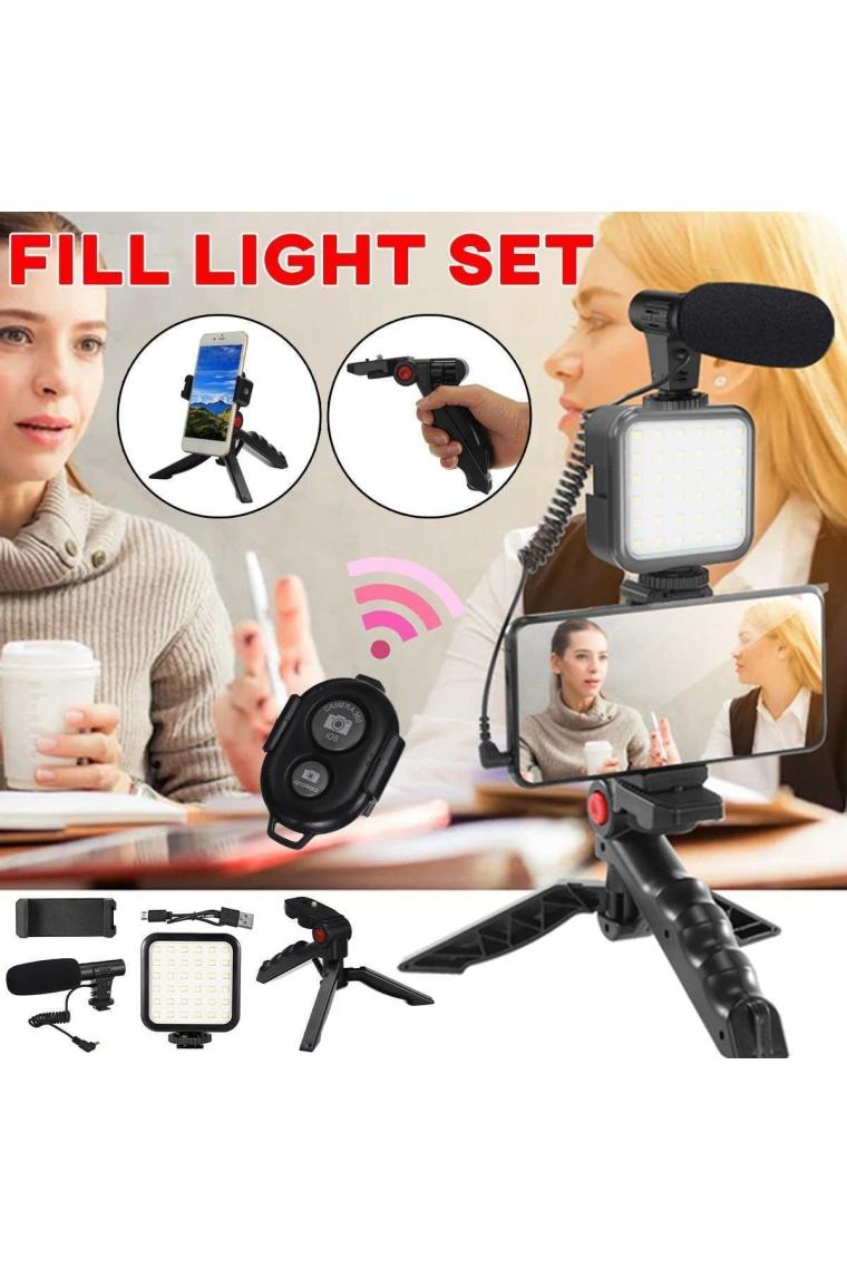Hobimtek Profesyonel Vlogging Seti Video Kiti Tripod Mikrofon LED Işık Telefon Tutucu Kumandalı Selfie Vlog Tiktok Youtube