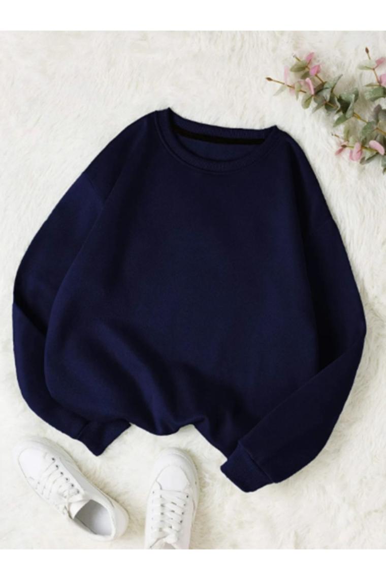 Trendseninle Kadın Düz Bisiklet Yaka Sweatshirt