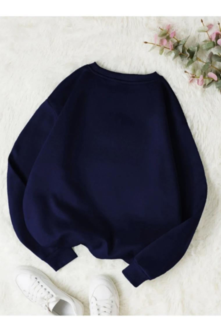 Trendseninle Kadın Düz Bisiklet Yaka Sweatshirt