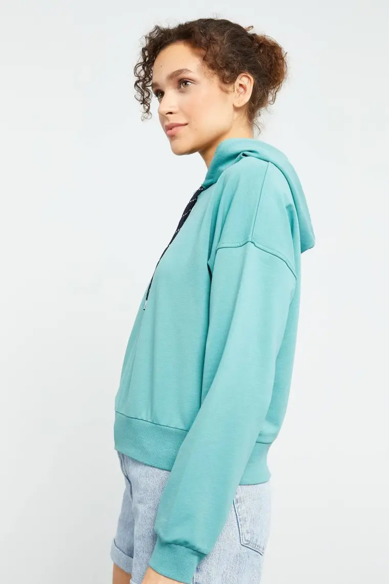 Tommy Life Tommy Life  Bordo Kadın Uzun Kol Rahat Form Kapüşonlu Kadın Sweatshirt-97115