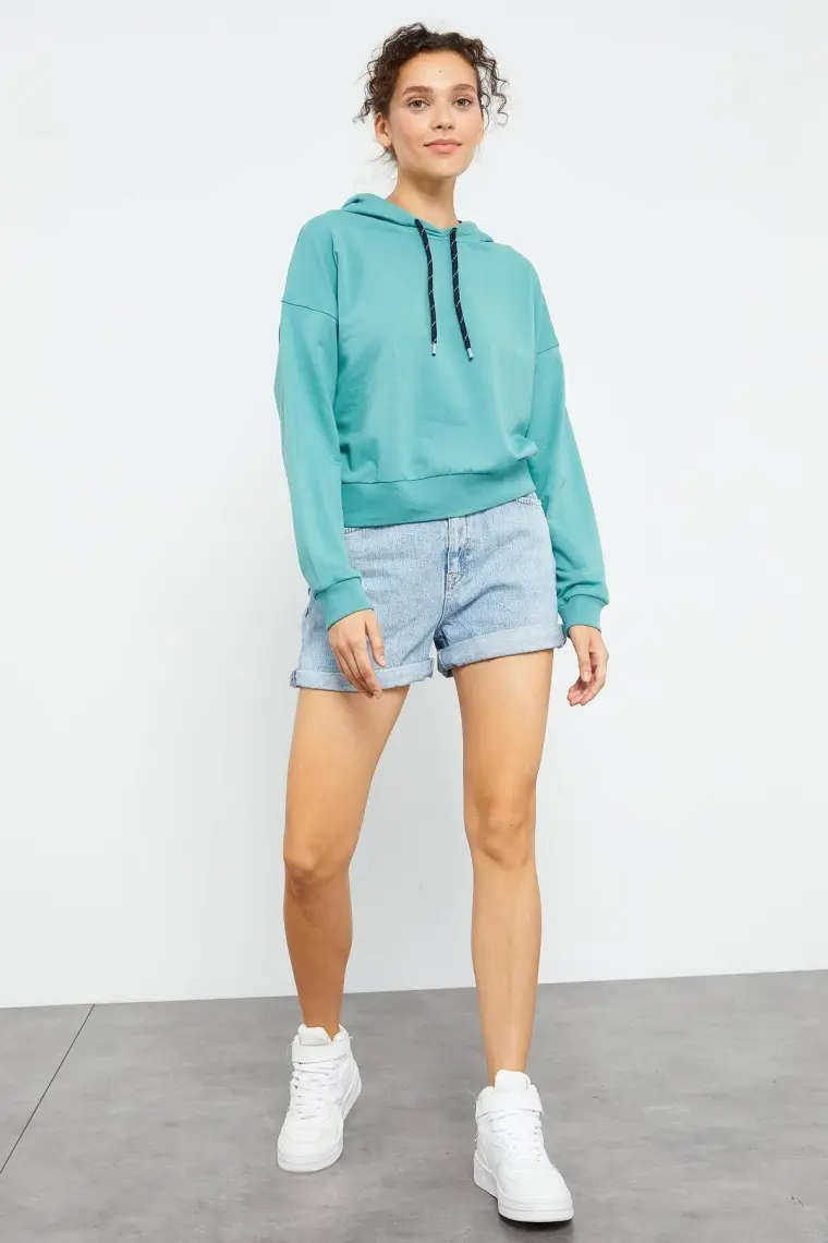 Tommy Life Tommy Life  Bordo Kadın Uzun Kol Rahat Form Kapüşonlu Kadın Sweatshirt-97115