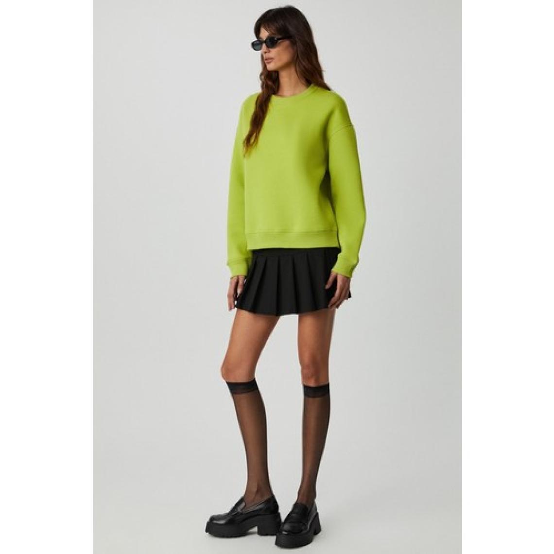 Grimelange Vaneltına Kadın Içi Polarlı 3 Iplik Organik Pamuk Oversize Basic Bisiklet Yaka Fıstık Yeşili Sweatshirt