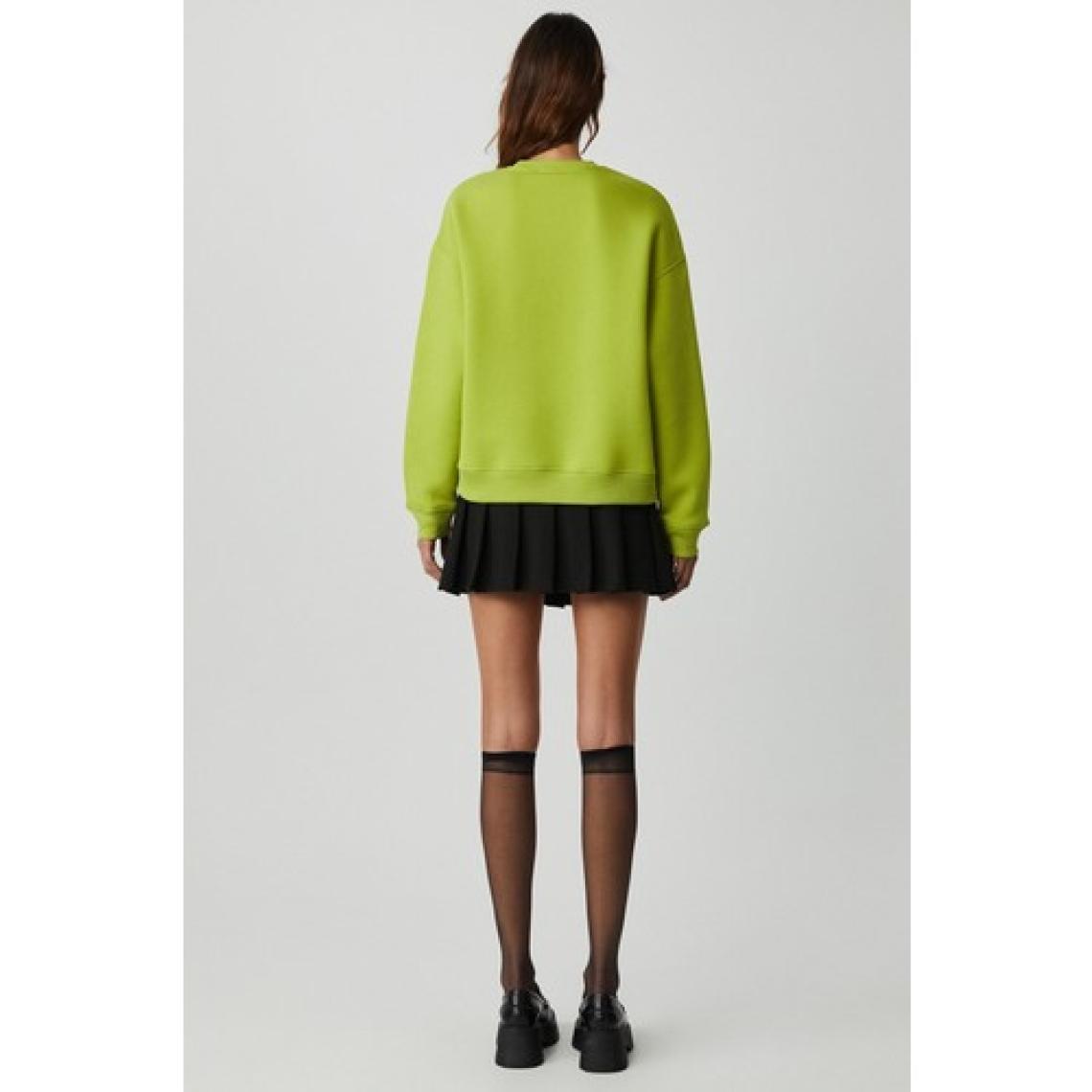 Grimelange Vaneltına Kadın Içi Polarlı 3 Iplik Organik Pamuk Oversize Basic Bisiklet Yaka Fıstık Yeşili Sweatshirt
