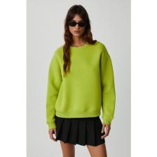 Grimelange Vaneltına Kadın Içi Polarlı 3 Iplik Organik Pamuk Oversize Basic Bisiklet Yaka Fıstık Yeşili Sweatshirt