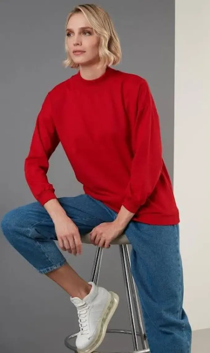 Lela Dik Yaka Basic Örme Sweat Bayan Sweat 5863323