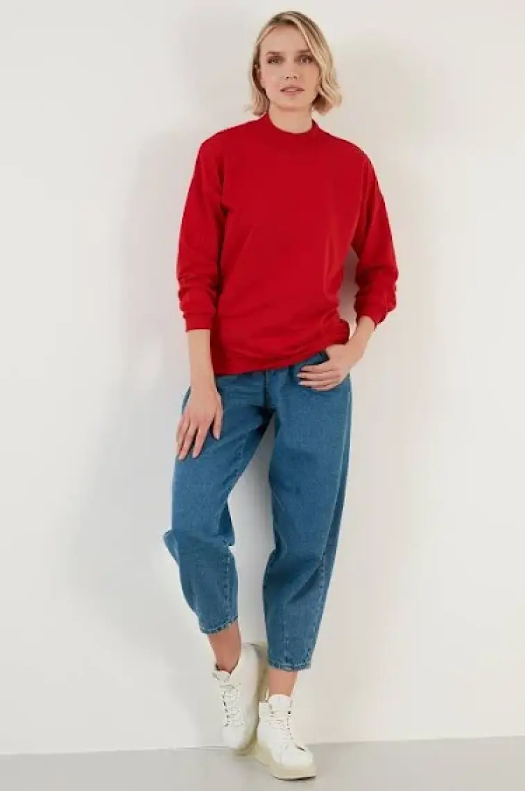 Lela Dik Yaka Basic Örme Sweat Bayan Sweat 5863323