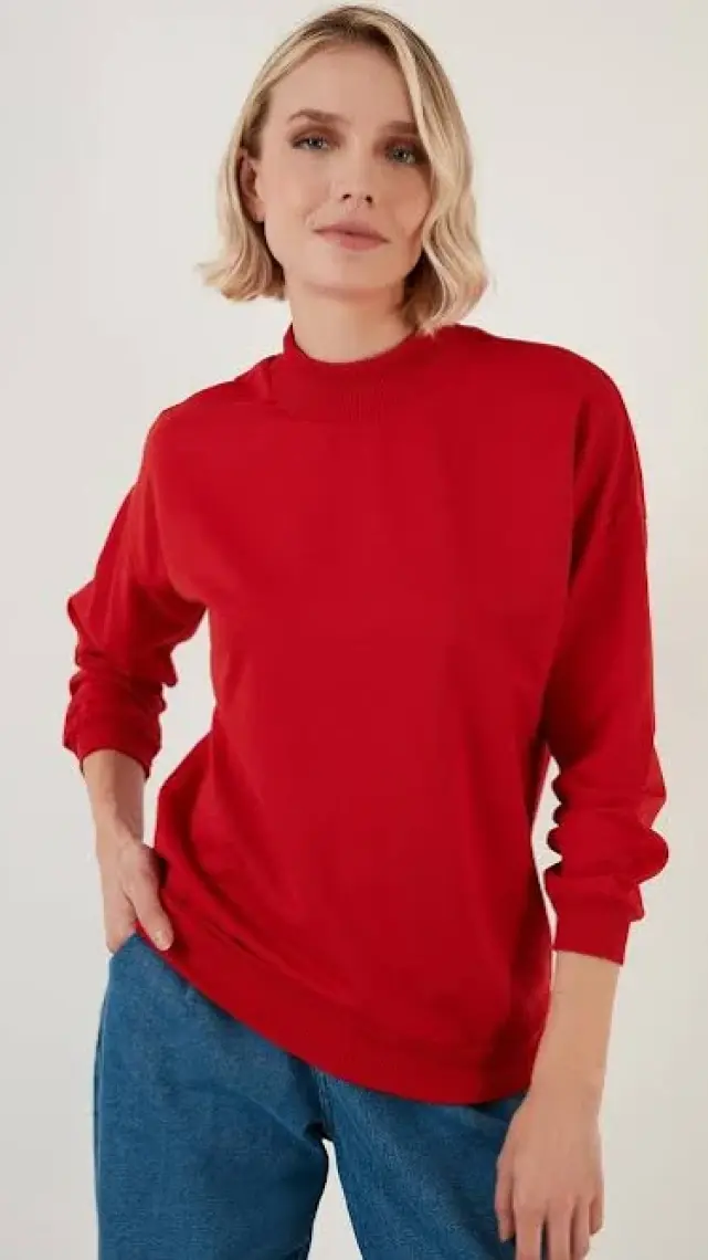 Lela Dik Yaka Basic Örme Sweat Bayan Sweat 5863323