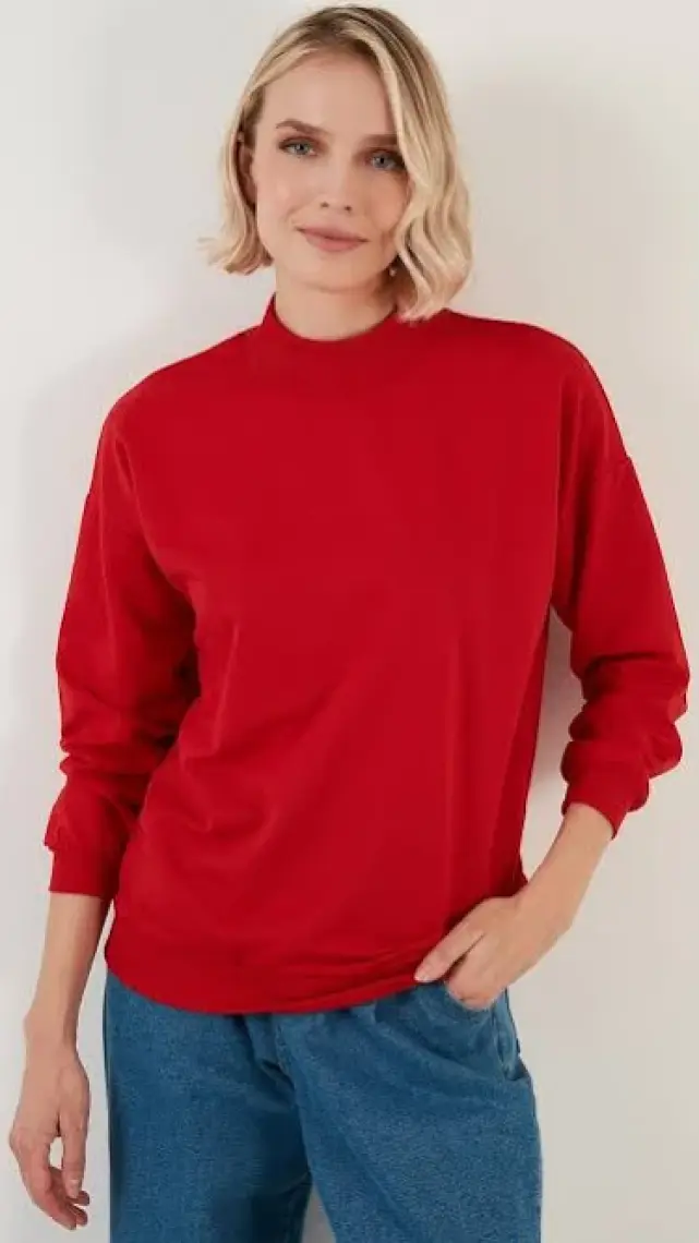 Lela Dik Yaka Basic Örme Sweat Bayan Sweat 5863323