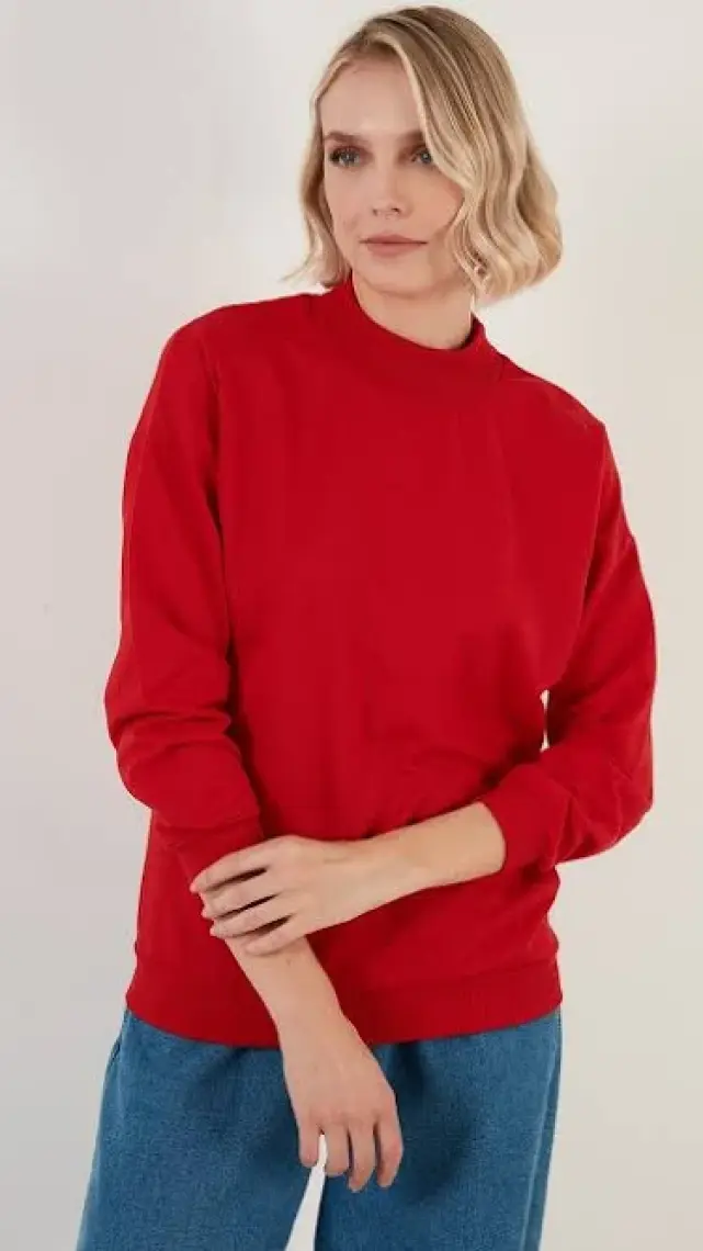 Lela Dik Yaka Basic Örme Sweat Bayan Sweat 5863323