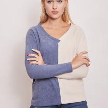 Polar Havlu V Yaka Çift Renkli Uzun Kol Sweat-İndigo Krem