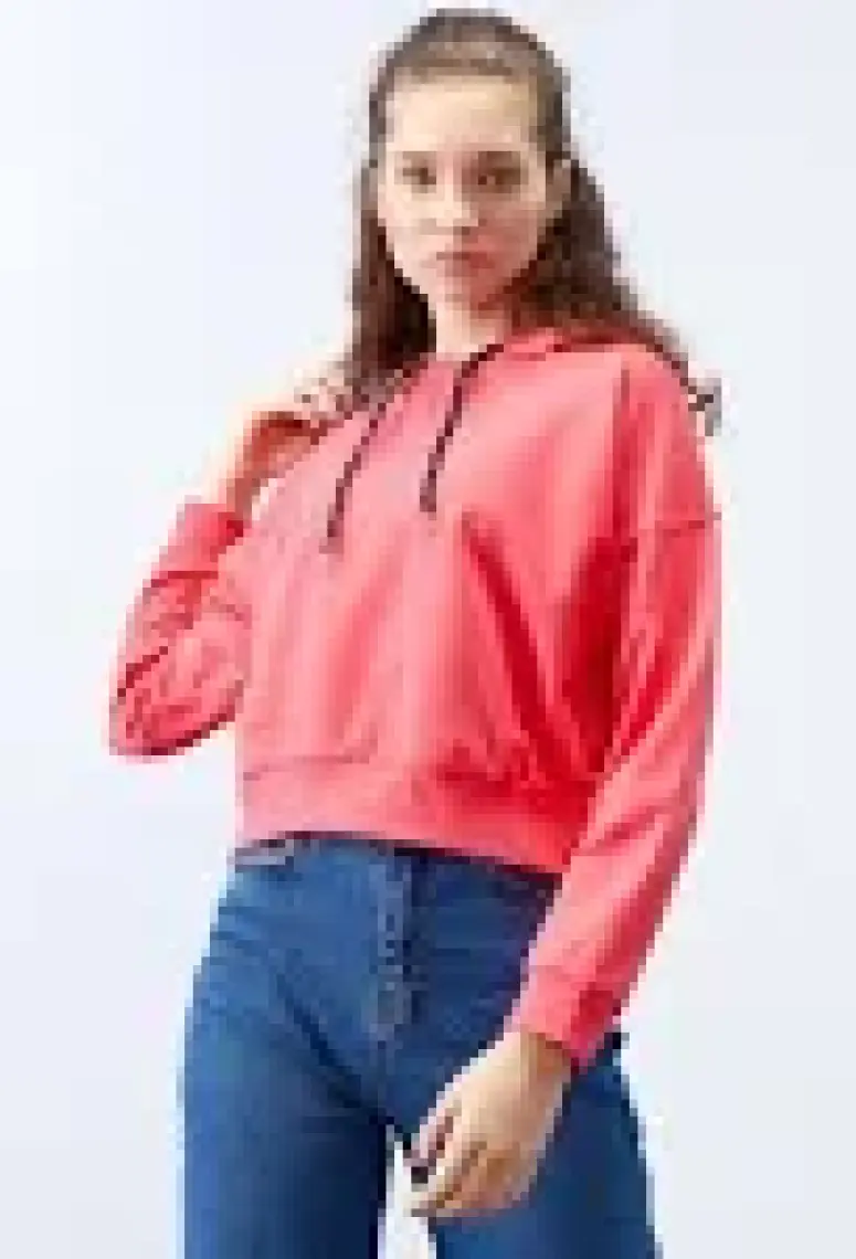 Tommy Life Fuşya Uzun Kol Rahat Form Kapüşonlu Kadın Sweatshirt - 97115