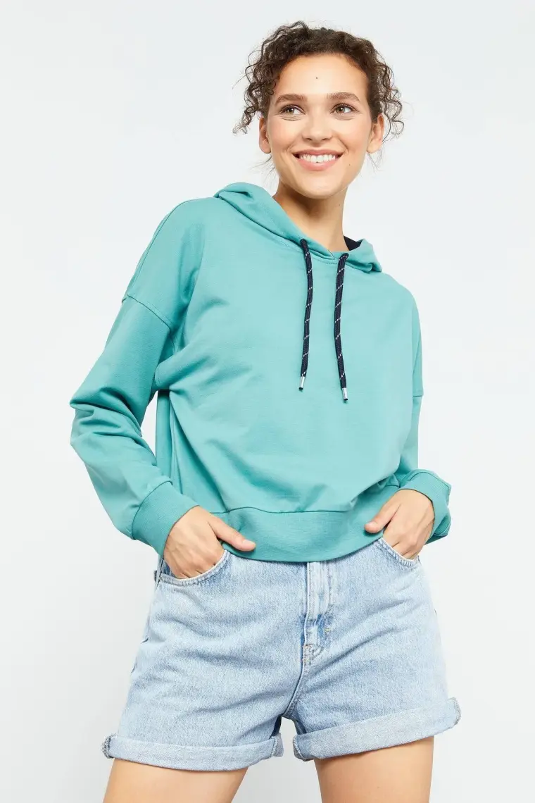 Tommy Life Fuşya Uzun Kol Rahat Form Kapüşonlu Kadın Sweatshirt - 97115