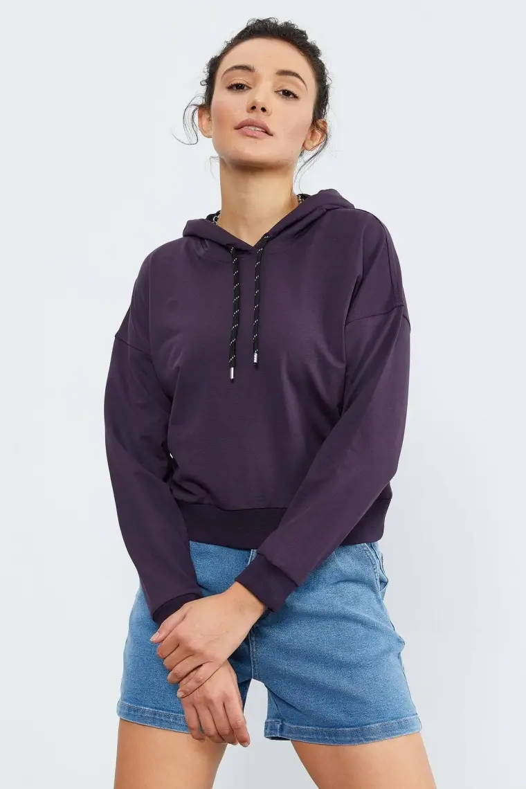 Tommy Life Fuşya Uzun Kol Rahat Form Kapüşonlu Kadın Sweatshirt - 97115