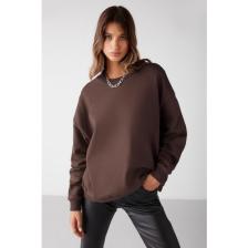 Grimelange Vaneltına Kadın Organik Pamuklu Yumuşacık Içi Polarlı Yuvarlak Yakalı Kahverengi Sweatshirt