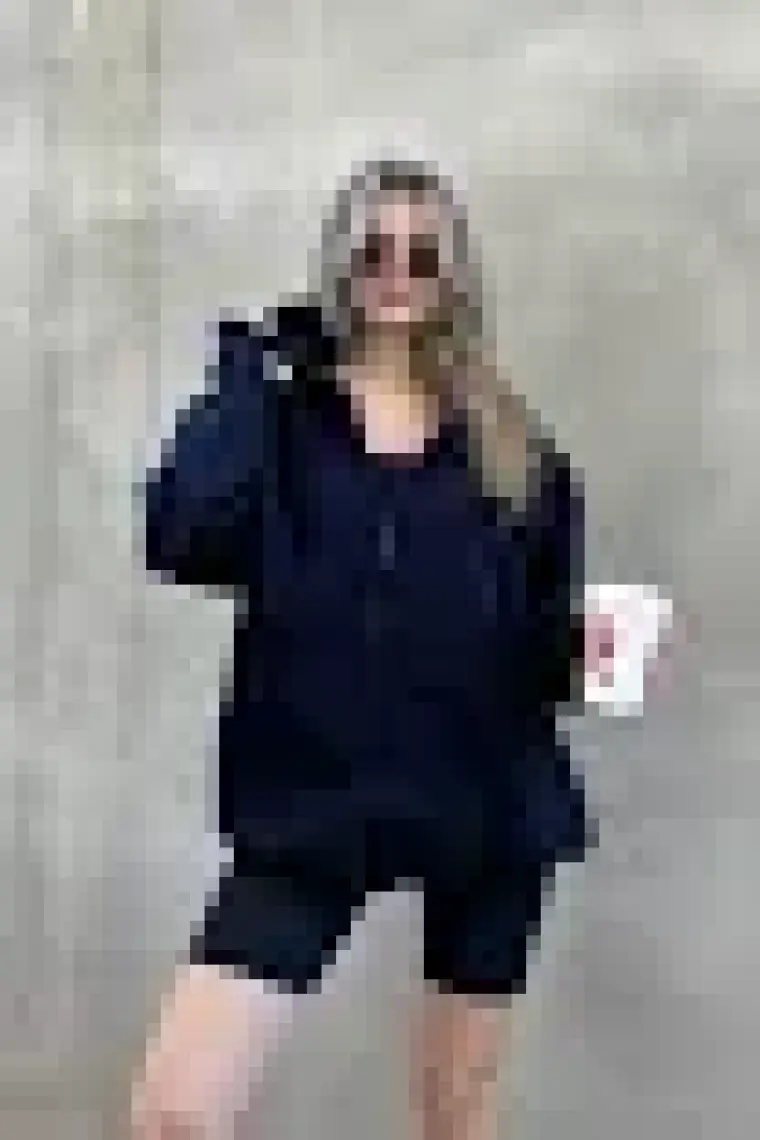 la & vetta Koyu Lacivert Kapüşonlu Oversize Fermuarlı Şardonlu Sweatshirt