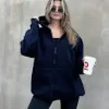 la & vetta Koyu Lacivert Kapüşonlu Oversize Fermuarlı Şardonlu Sweatshirt