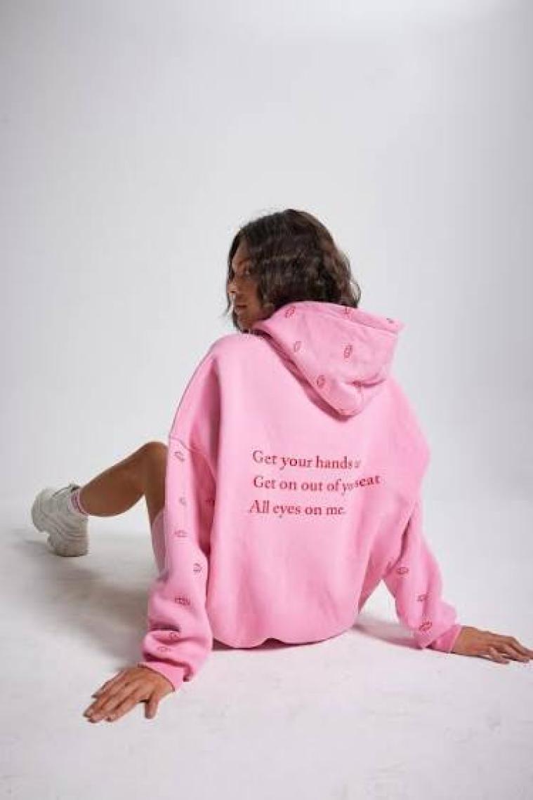 Holly Lolly Kadın Pembe Standart Oversize Kapüşonlu Eye Unisex Sweat